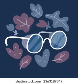 Cartoon vector illustration of black sunglasses over dark backround