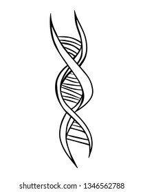 Cartoon vector illustration of black, white dna, gene. Great design element for sticker, card, print or poster. Unique doodle drawing isolated on background. Medicine, science, genetic engineering