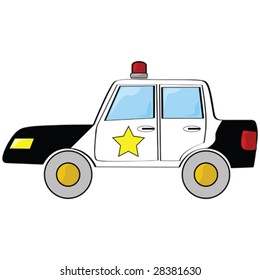 Cartoon vector illustration of a black and white police car