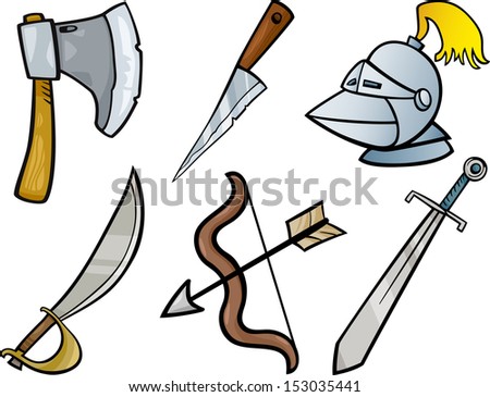 Cartoon Vector Illustration of Blades and Weapons Historical Objects Clip Art Set