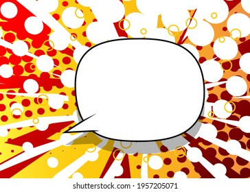 Cartoon Vector Illustration blank speech bubble template design for poster, card, sale banner. Pop art comic book background halftone dots. Retro abstract 90-s style magazine cover.