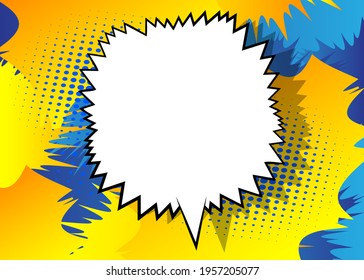 Cartoon Vector Illustration blank speech bubble template design for poster, card, sale banner. Pop art comic book background halftone dots. Retro abstract 90-s style magazine cover.