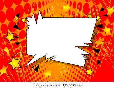Cartoon Vector Illustration blank speech bubble template design for poster, card, sale banner. Pop art comic book background halftone dots. Retro abstract 90-s style magazine cover.