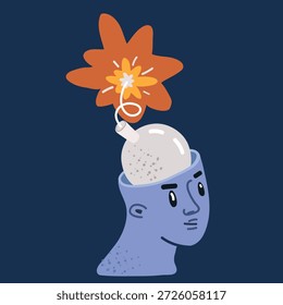 Ilustração vetorial de Blown his mind. O empresário falhado e estressado está cansado de trabalhar. Empresário sentindo estresse com expressão emocional sobre fundo escuro