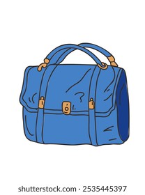 Cartoon vector illustration of a blue bag in doodle style, with a minimalist design, perfect for branding and fashion accessories