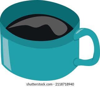 A cartoon vector illustration of a blue cup with black coffee.
