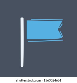 Cartoon vector illustration of Blue Flag icon. Location marker symbol on dark background. Hand drawn object.