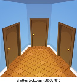 Cartoon vector illustration of the blue house hallway.