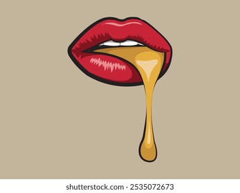 cartoon vector illustration of blushing red lips