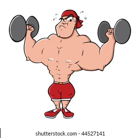 cartoon vector illustration bodybuilder lifting weights