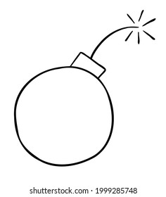 Cartoon vector illustration of bomb about to explode. Black outlined and white colored.