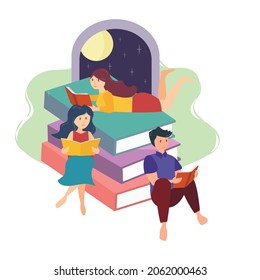 Cartoon vector illustration of Book festival, reading a book