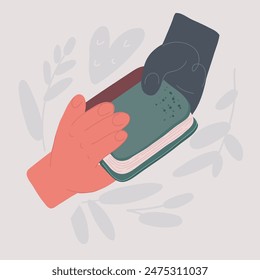 Cartoon vector illustration of Books swap, exchange or crossing. Reading party, school literature event. Hand gives book to friend. Read books lovers. College education. Bookworm, bookstore, library