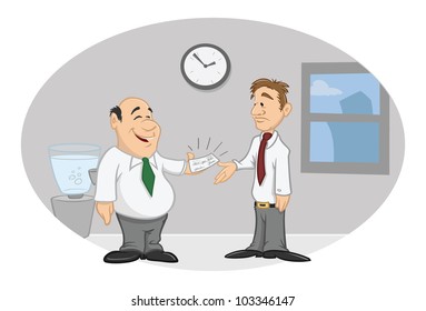 cartoon vector illustration of a boss employee paycheck