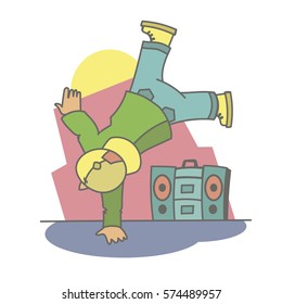 cartoon vector illustration, boy, dancing, break dance
