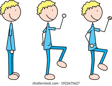 Cartoon vector illustration of a boy exercising - march in place