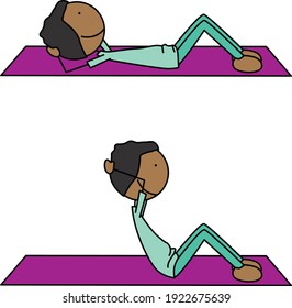 Cartoon vector illustration of a boy exercising - curl ups