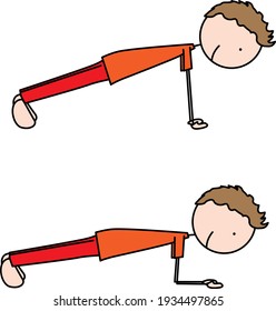 Cartoon vector illustration of a boy exercising - plank