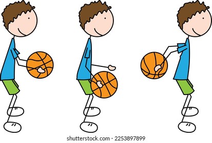 Dibujo vectorial de un niño haciendo ejercicio con baloncesto