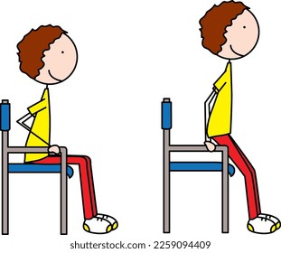 Dibujo vectorial de dibujos animados de un niño que hace ejercicio - subidas de silla