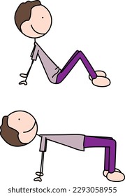 Dibujo vectorial de dibujos animados de un niño haciendo ejercicio - puente avanzado