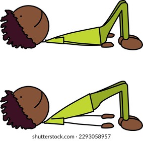 Dibujo vectorial de un niño haciendo ejercicio - puente con una espalda plana