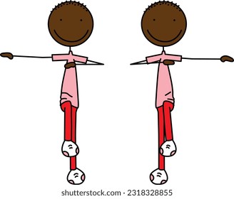 Cartoon vector illustration of a boy exercising - high arm march