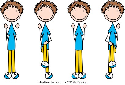 Cartoon vector illustration of a boy exercising - cross crawls