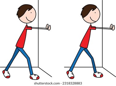 Dibujo vectorial de dibujos animados de un niño que hace ejercicio - interruptores de pared