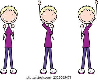 Ilustración vectorial de dibujos animados de un niño que hace ejercicio - extensión aérea de brazo alterno