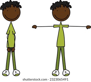 Cartoon vector illustration of a boy exercising - lateral arm raises