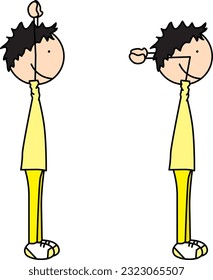 Ilustración vectorial de dibujos animados de un niño haciendo ejercicio - extensión de la sobrecarga de tricep