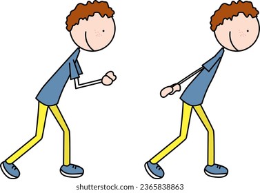 Dibujo vectorial de dibujos animados de un niño haciendo ejercicio - retroceso de triceps