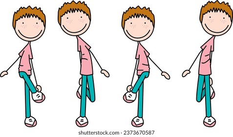 Cartoon vector illustration of a boy exercising - switch cross crawls