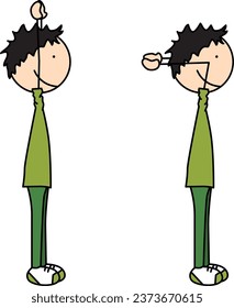 Cartoon vector illustration of a boy exercising - triceps overhead extension