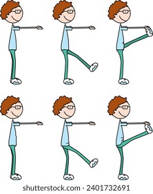 Cartoon vector illustration of a boy exercising - Frankenstein walk