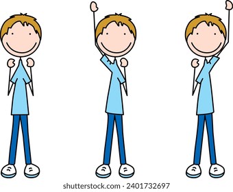 Ilustración vectorial de dibujos animados de un niño que hace ejercicio - elevación de la cabeza del brazo alterna