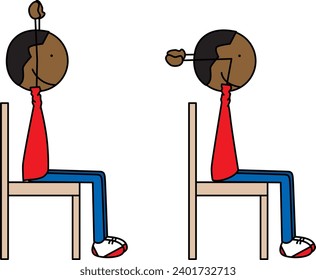 Cartoon vector illustration of a boy exercising - tricep overhead extension