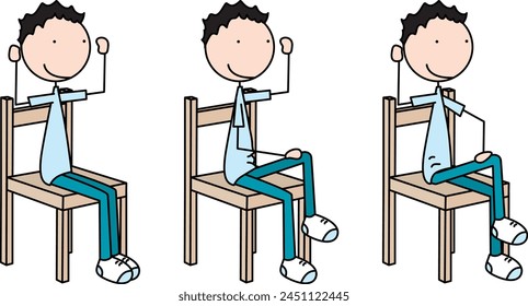 Cartoon vector illustration of a boy exercising - seated cross crawls