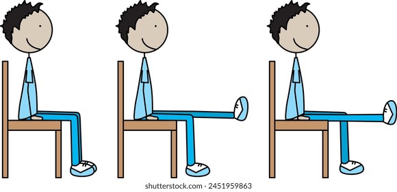 Cartoon vector illustration of a boy exercising - chair leg raises