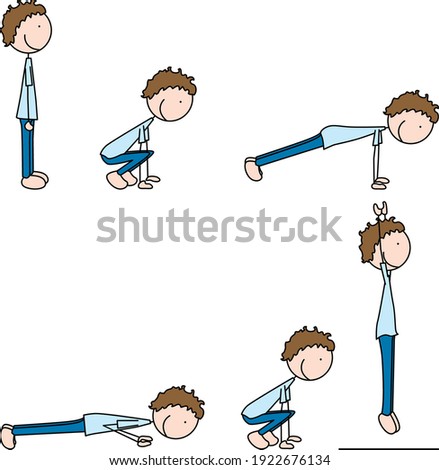 Cartoon vector illustration of a boy exercising - burpees