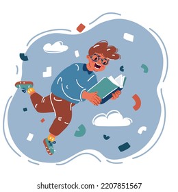 Dibujo vectorial de la mosca masculina y lectura libros. De Vuelta A La Escuela. Mejor para portadas de libros, fondos, afiches, infografías, arte vectorial