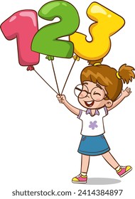 Cartoon vector Illustration of Boy Holding Colorful Balloon with 123 number