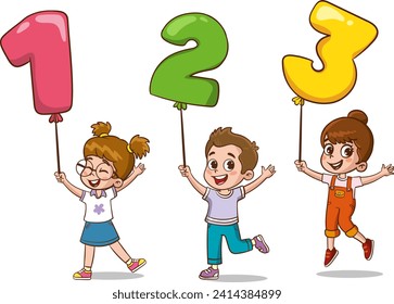 Cartoon vector Illustration of Boy Holding Colorful Balloon with 123 number