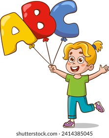 Cartoon vector Illustration of Boy Holding Colorful Balloon with ABC Letter