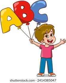 Cartoon vector Illustration of Boy Holding Colorful Balloon with ABC Letter