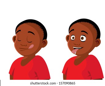 cartoon vector illustration of a boy hungry expressions