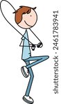 Cartoon vector illustration of a boy jumping over skipping rope