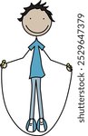 Cartoon vector illustration of a boy jumping over skipping rope