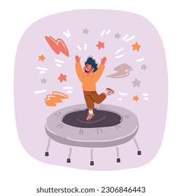 Cartoon vector illustration of boy Jumping On Trampoline